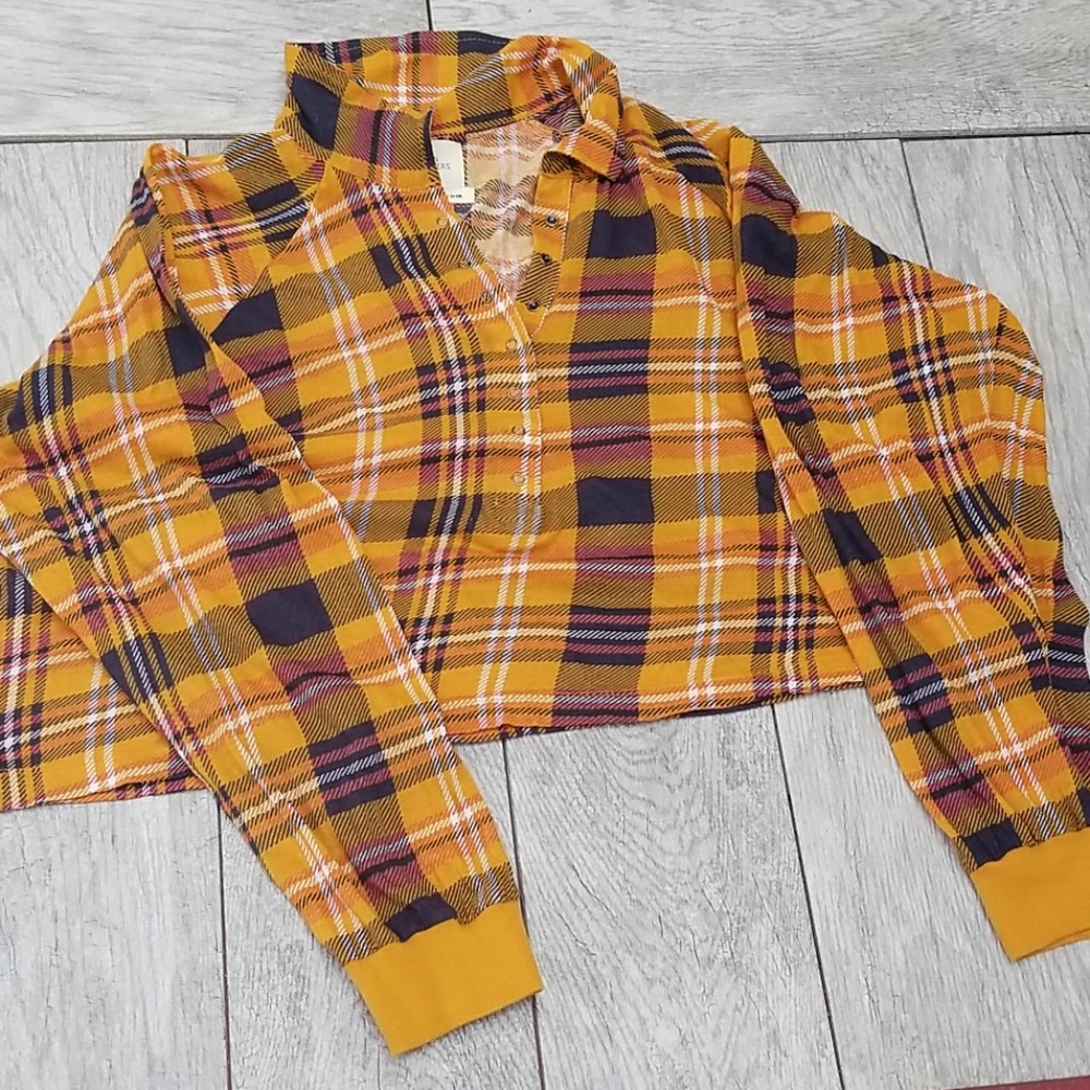 Urban outfitters cropped plaid shirt sz l - Picture 7 of 8